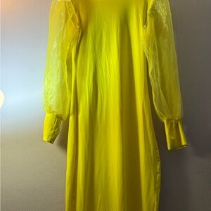 Elegant Yellow Dress with Sheer Sleeves
